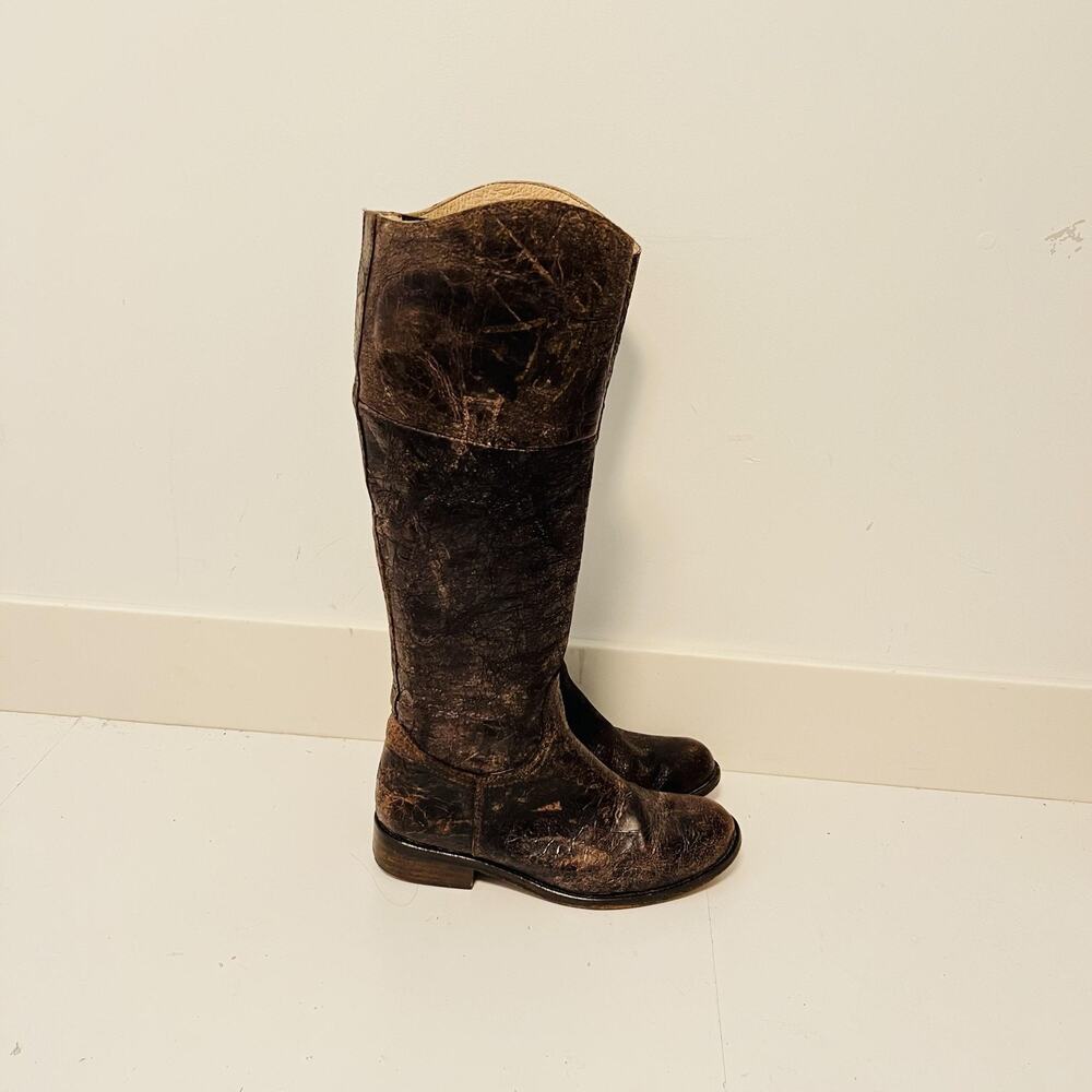 Steven Madden Boots Womens 6.5 Brown Leather Reins Knee High Riding Distressed
